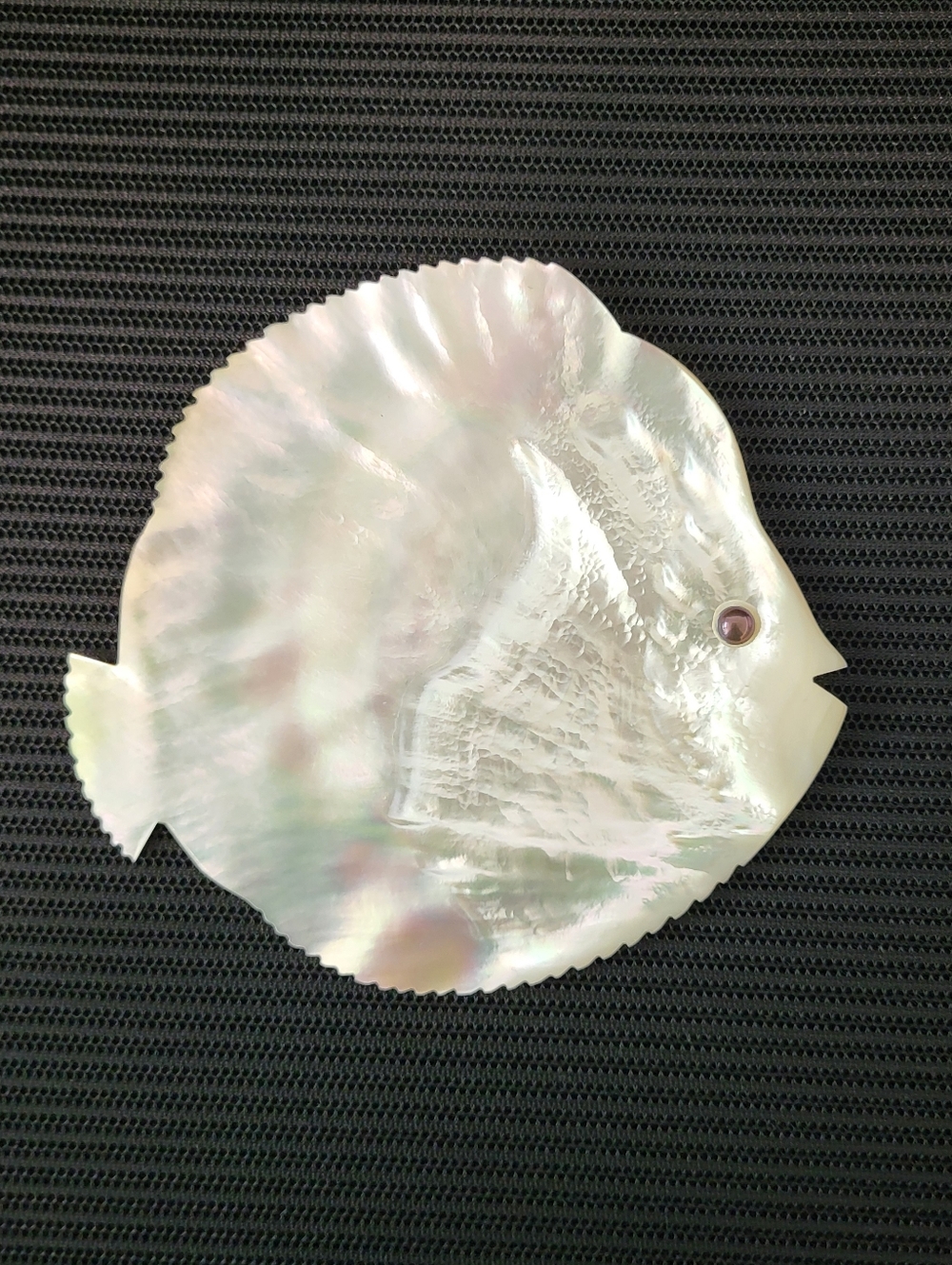 Vintage Carved Abalone Mother of Pearl Caviar Dish Plate Fish Shaped